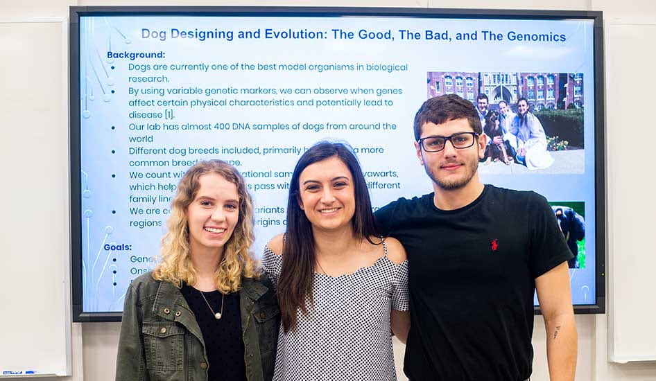 Students presenting a Biology project at the 10th Annual Celebration for Student Scholarship and Creativity